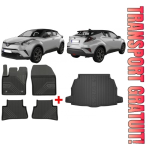 Toyota C-Hr Din 01.2017 - Prezent, Suv , Set Covorase Auto Tip Tavita + tavita pentru portbagaj Premium 3D, din cauciuc