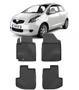 Toyota Yaris I Din 1999 - 2005, Hatchback , Set Covorase Auto Tip Tavita Premium 3D, din cauciuc accesorii pentru autoturismul tau - masina v169359