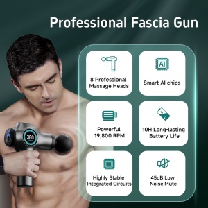Aparat Masaj Profesional Pistol, Acumulator 1200mAh, 1200-3200 rpm, 99 trepte, 4 capete, Anti Celulita, Silentios, Negru - Img 5