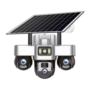 Cameră de Supraveghere 4K Mageca, 3 Lentile, Alimentare Solară, Conexiune 4G, Vedere Nocturnă, Rezistentă la Apă