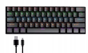 Tastatura Mecanica Gaming, 60%, Lumini LED RGB editabile, 63 taste, cu cablu Type-C, Switch-uri Blue Axis, USB-C, Anti-Ghosting, Compacta, Portabila, Negru