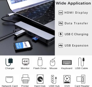 HUB USB-C 6-in-1,4K HDMI, 100W PD, USB 3.0 5Gbps, USB 2.0 cititor card SD/TF - Img 4