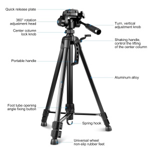 Trepied FOTO Telefon Camera Video 55-140 cm, Aluminiu, Rotire 360, Anti-Alunecare - Img 3