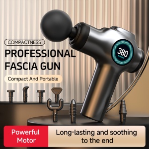 Aparat Masaj Profesional Pistol, Acumulator 1200mAh, 1200-3200 rpm, 99 trepte, 4 capete, Anti Celulita, Silentios, Negru - Img 6