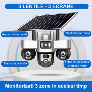 Cameră de Supraveghere 4K Mageca, 3 Lentile, Alimentare Solară, Conexiune 4G, Vedere Nocturnă, Rezistentă la Apă - Img 2
