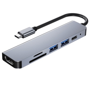 HUB USB-C 6-in-1,4K HDMI, 100W PD, USB 3.0 5Gbps, USB 2.0 cititor card SD/TF