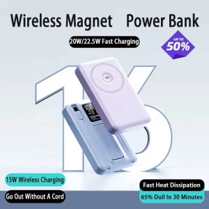 Baterie externa 20000 mah, Wireless, 2 x cabluri USB Type-C incluse, Fast Charge 20W, Afisaj Digital - Img 2