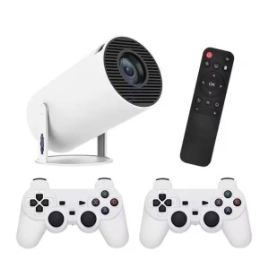 Proiector de jocuri X10 Plus 4K 120 lumeni 64 GB cu telecomanda 10000 de jocuri si 2 controller, culoare alb