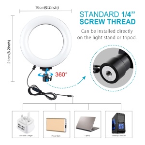 Lampa circulara, Ring Light, trepied 1.1m cu adaptor pentru 2 telefoane, lumina calda - rece, 10 trepte intensitate - Img 3