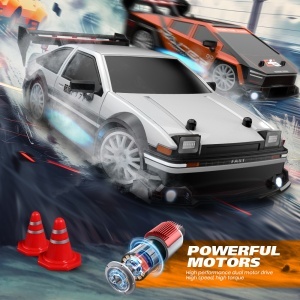 Masina cu telecomanda RC, Mustang albastru, Drift car, 30km/h, 4x4, lumini LED, cauciucuri interschimbabile - Img 4