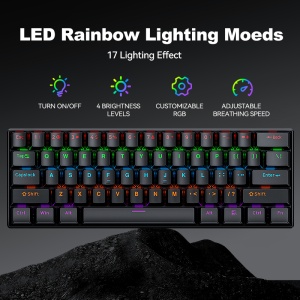 Tastatura Mecanica Gaming, 60%, Lumini LED RGB editabile, 63 taste, cu cablu Type-C, Switch-uri Blue Axis, USB-C, Anti-Ghosting, Compacta, Portabila, Negru - Img 3