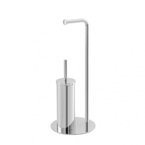 Suport vertical pentru hartie si perie wc, argintiu, otel cromat, h 56cm