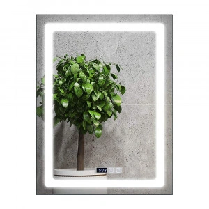 Oglinda baie cu LED, dezaburire, buton touch, ceas si termometru, 60x80 cm