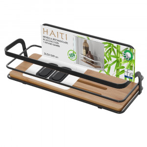 Etajera baie, Haiti, din metal si bambus, 1 raft, negru