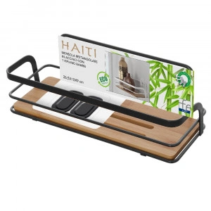 Etajera baie, Haiti, din metal si bambus, 1 raft, negru