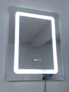 Oglinda baie cu LED, dezaburire, buton touch, ceas si termometru, 60x80 cm - Img 2