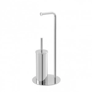 Suport vertical pentru hartie si perie wc, argintiu, otel cromat, h 56cm