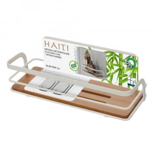 Etajera baie, Haiti, din metal si bambus, 1 raft, alb