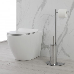 Suport vertical pentru hartie si perie wc, argintiu, h 76 cm - Img 1