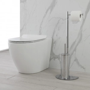 Suport vertical pentru hartie si perie wc, argintiu, h 76 cm