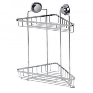 Etajera coltar baie Premium, 2 polite, otel cromat, argintiu, 23x23x42 cm