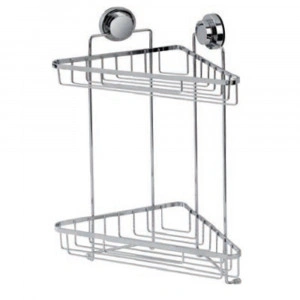 Etajera coltar baie Premium, 2 polite, otel cromat, argintiu, 23x23x42 cm