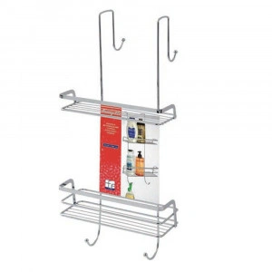Etajera Francy pentru cabina dus, 2 polite, otel cromat, argintiu, 25,5x11x60 cm