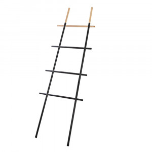 Suport vertical pentru prosoape tip scara, negru, otel si lemn, h 170 cm - Img 2