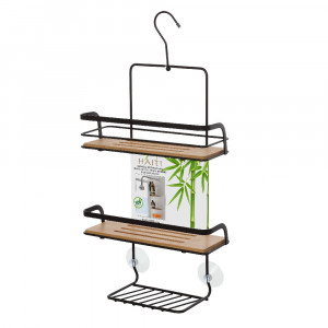 Etajera baie, Haiti, din metal si bambus, 3 rafturi, negru