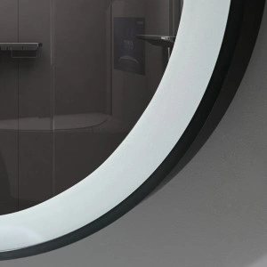 Oglinda rotunda cu led si buton touch, cu rama neagra din aluminiu, chinga din piele ecologica, diametru 60cm - Img 3