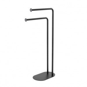 Suport prosoape, negru, din otel cromat si cu 2 brate, baza ovala, h 80.5cm