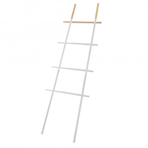 Suport vertical pentru prosoape tip scara, alb, otel si lemn, h 170 cm - Img 2