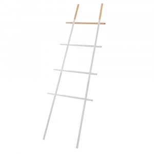 Suport vertical pentru prosoape tip scara, alb, otel si lemn, h 170 cm - Img 2