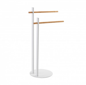 Suport prosoape, alb, din otel cromat si cu 2 brate din bambus, h 80.5cm