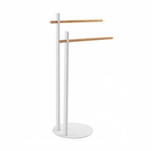 Suport prosoape, alb, din otel cromat si cu 2 brate din bambus, h 80.5cm
