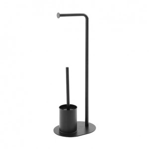 Suport vertical pentru hartie si perie wc, negru, otel vopsit, h 70.5 cm