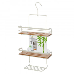 Etajera baie, Haiti, din metal si bambus, 3 rafturi, alb