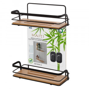 Etajera baie, Haiti, din metal si bambus, 2 rafturi, negru