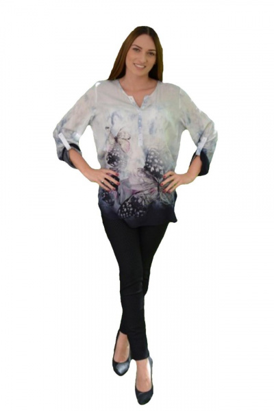 Bluza chic cu aspect asimetric si imprimeu deosebit multicolor