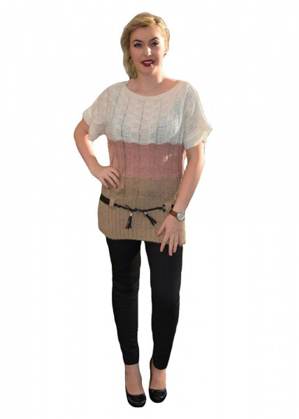 Bluza cu maneca scurta din tricot, design de dungi late, colorate