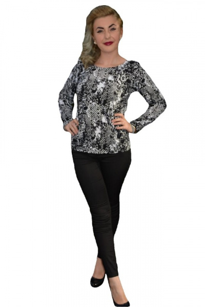 Bluza dreapta cu maneca lunga si decolteu rotund, negru-alb