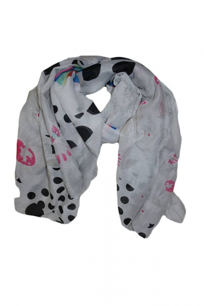 Esarfa de zi din vascoza fina, design multicolor cu buline, flori
