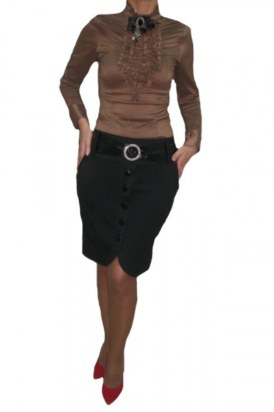 Fusta eleganta, neagra, cu design petrecut, accesorizata cu nasturi