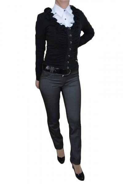 Pantalon cu design dungat, nuanta de gri, inchidere cu fermoar