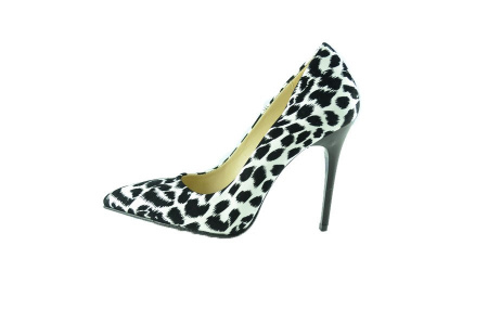 Pantof elegant cu toc inalt, negru-alb, cu imprimeu tip leopard