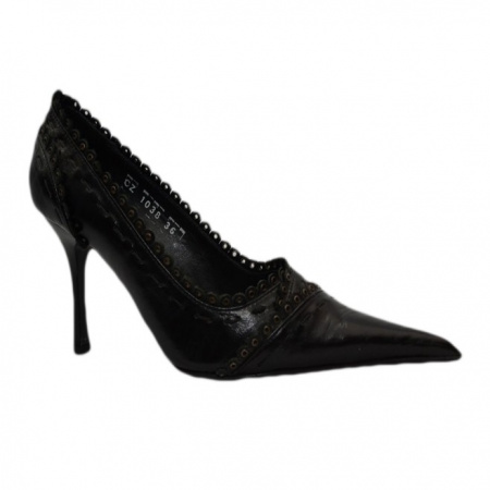 Pantof negru deosebit, toc subtire, strasuri aurii fashion