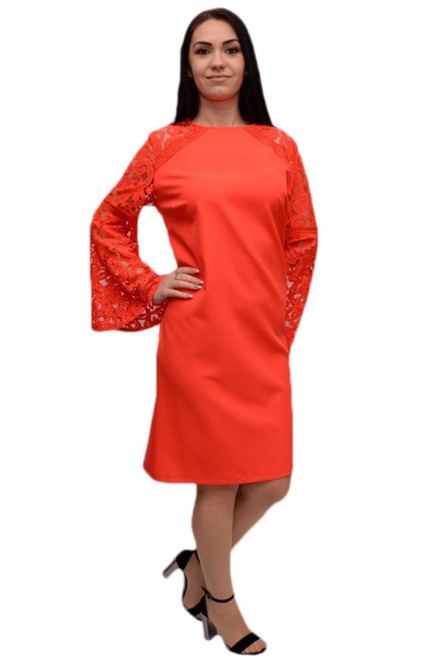 Rochie de ocazie in nuanta de corai, material elastic si dantela