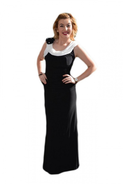 Rochie de seara lunga, neagra, eleganta, cu insertii albe pentru design