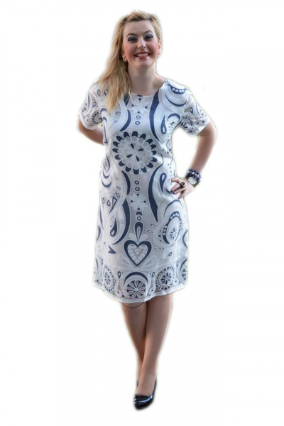 Rochie de zi cu maneca scurta, nuanta alba imprimeu albastru