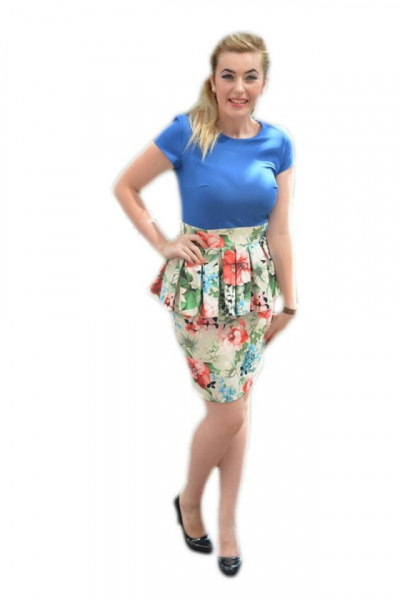 Rochie eleganta, tip costumas, albastra sus si inflorata jos